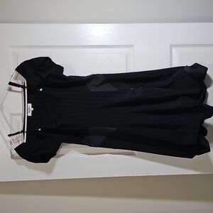 Terra Nostra Black Off Shoulder Pinstripe Asymetric Short Sleeve Dress Size L